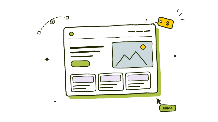 Hand-drawn illustration of a website design mockup with a price tag